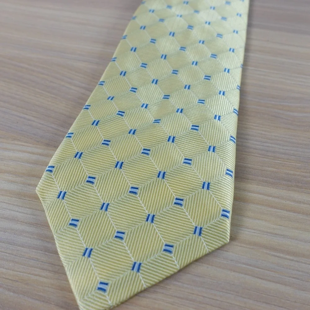 Yellow Geometric Diamond Neck Tie Boy Tuxedo Wedding Party Preppy Clip On GEORGE